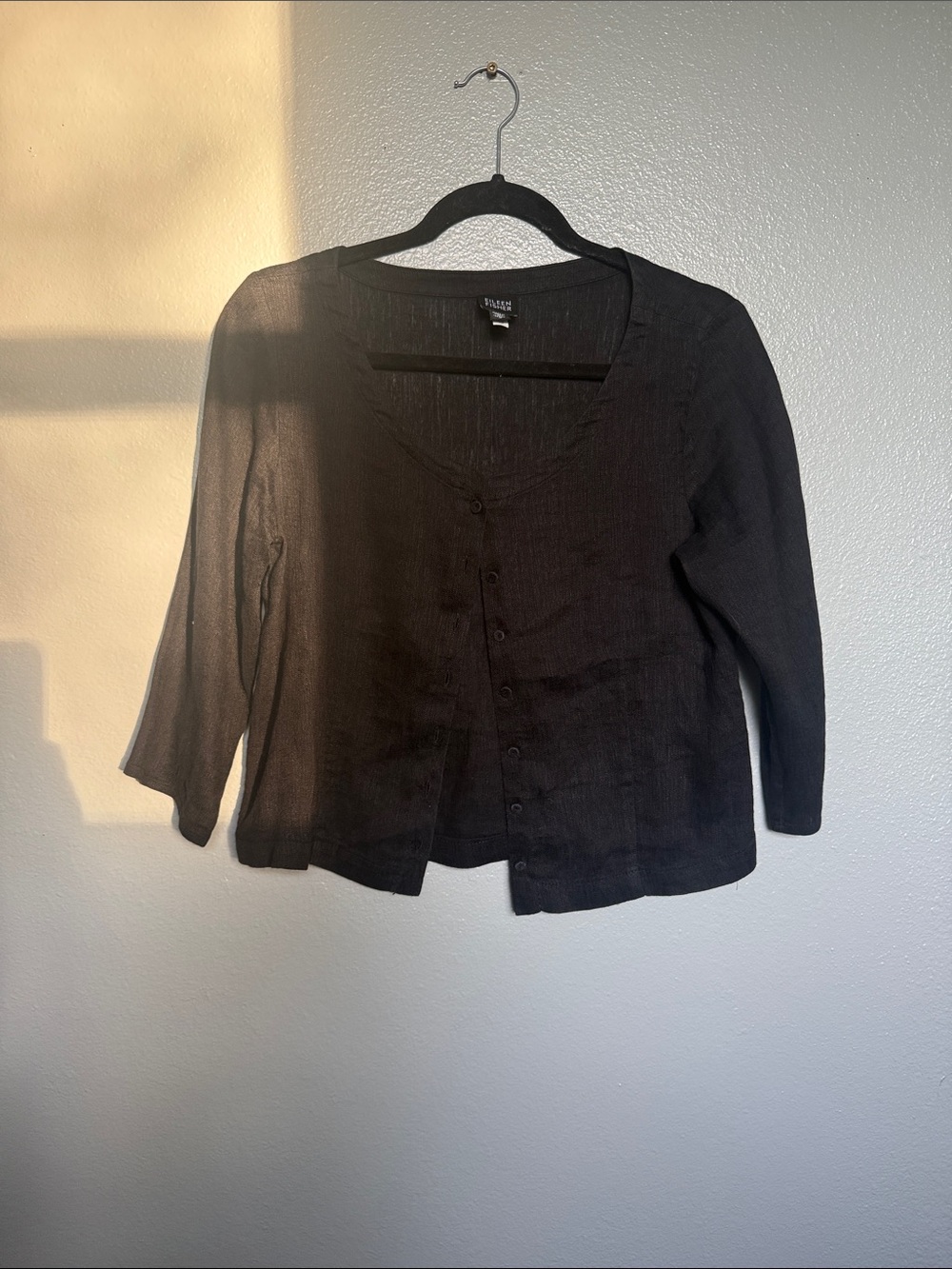 Eileen Fisher Black Textured Button-Front Cardigan